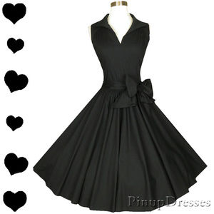 NEW 50s Black Full Skirt Rockabilly Pinup Dress S